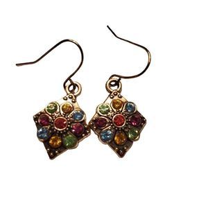 Bohemian Multi-Colored Rhinestone Bronze Metal Dangle Earrings